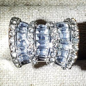 Art Deco 1940 Silver Crystal Cocktail Ring Size 6